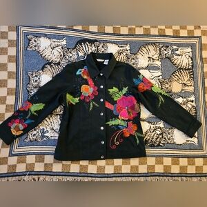 Laura Ashley shacket button-down top patchwork flower applique hippie friends 🧡